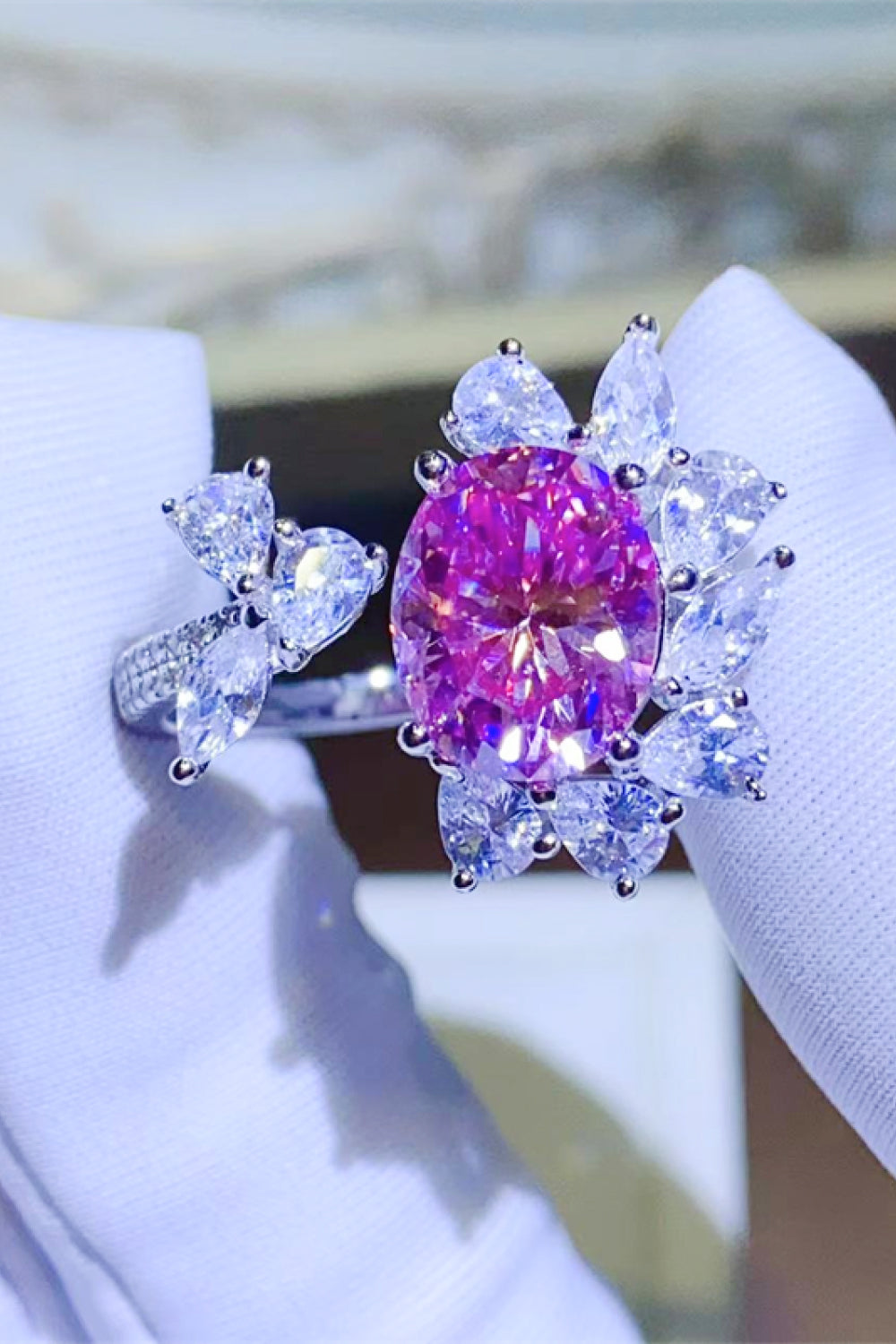 Women 3 Carat Moissanite 925 Sterling Silver Open Ring