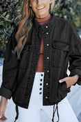 Load image into Gallery viewer, Women Drawstring Snap Down Denim Jacket with Chest Pockets