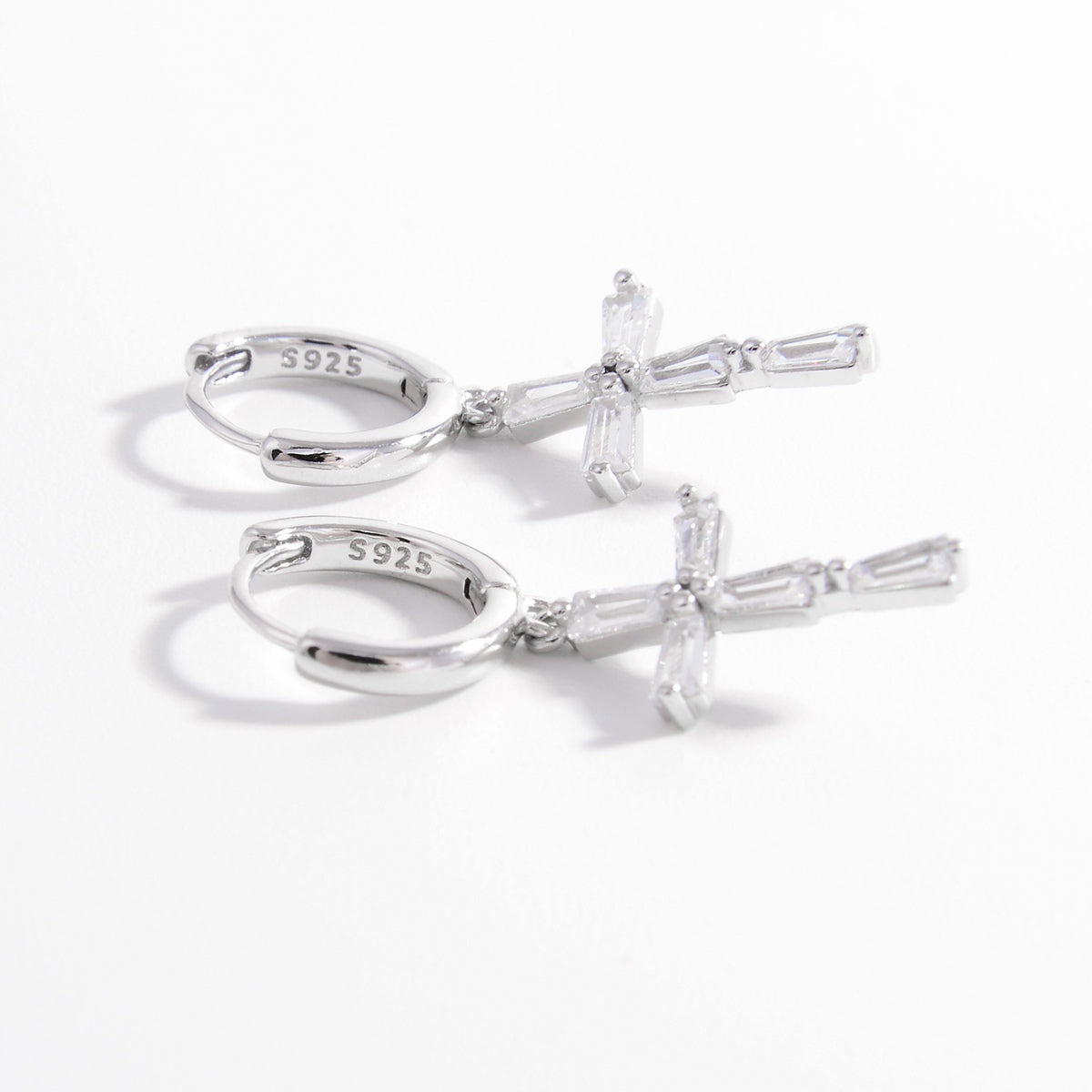 Women 925 Sterling Silver Zircon Cross Earrings