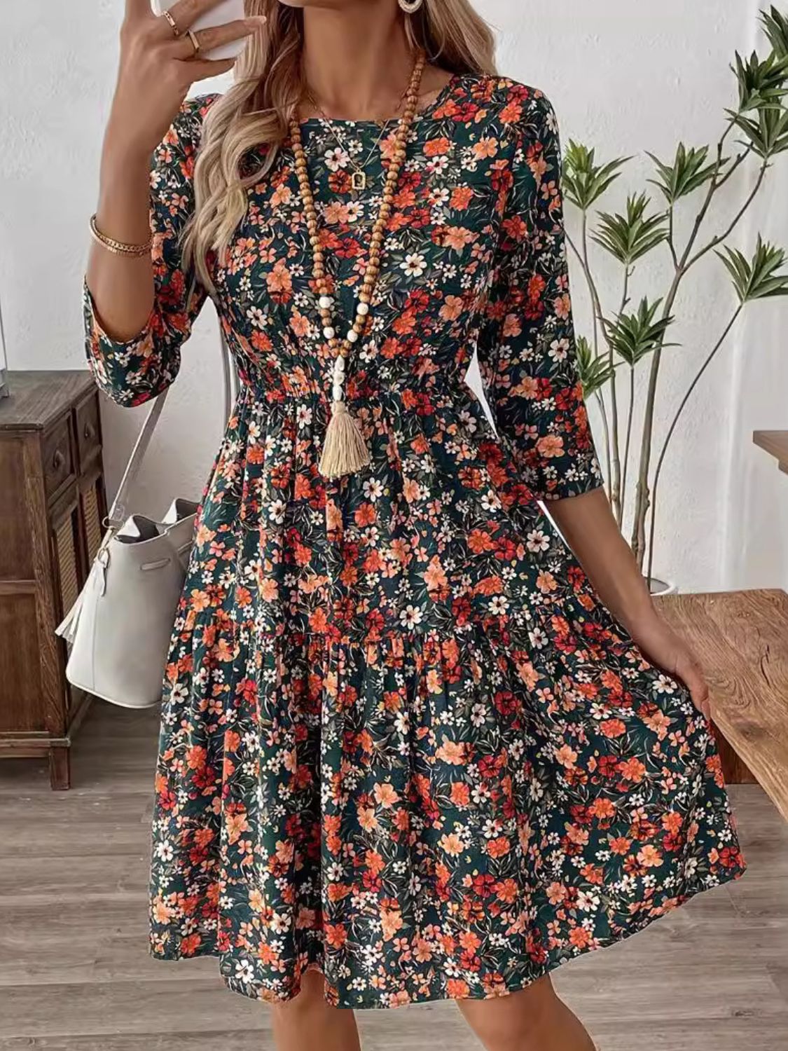 Women Floral Round Neck Dress