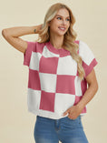 Load image into Gallery viewer, Women Full Size Checkered Round Neck Short Sleeve Sweater