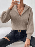 Load image into Gallery viewer, Women Half Zip Dropped Shoulder Sweater