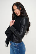 Load image into Gallery viewer, Women Knit Collared Faux Leather Crop Jacket