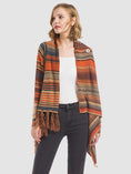 Load image into Gallery viewer, Women Tassel Striped Open Front Long Sleeve Cardigan
