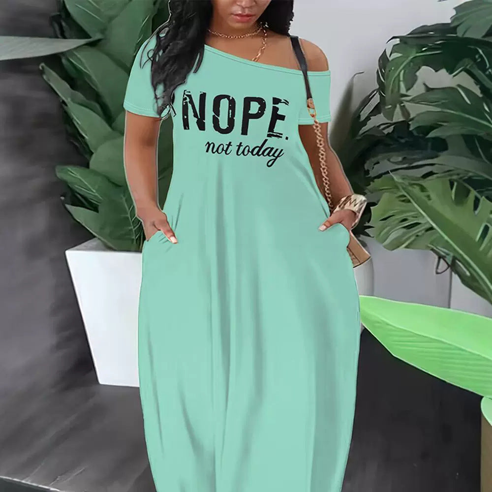 Women Lazy Oblique Shoulder Casual Dress