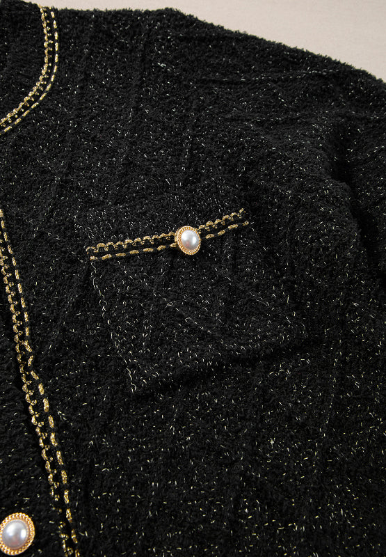 Women Round Neck Button Up Long Sleeve Cardigan