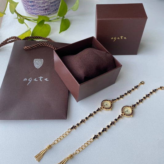 Women Natural Garnet Disc  Vintage Bracelet Quartz Watch