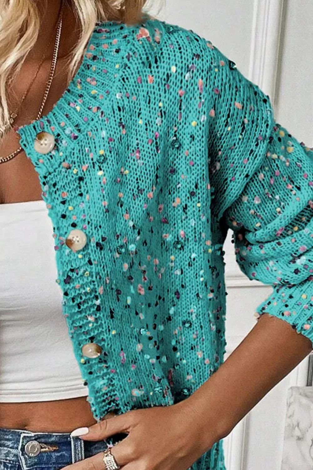 Women Confetti Button Up Long Sleeve Cardigan