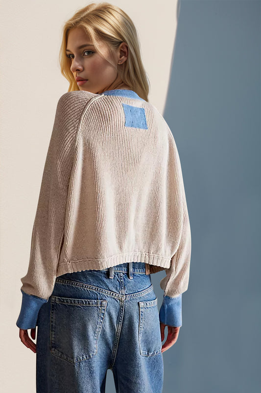 Women Contrast Button Up Long Sleeve Cardigan