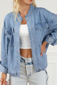 Load image into Gallery viewer, Women Drawstring Snap Down Denim Jacket with Chest Pockets

