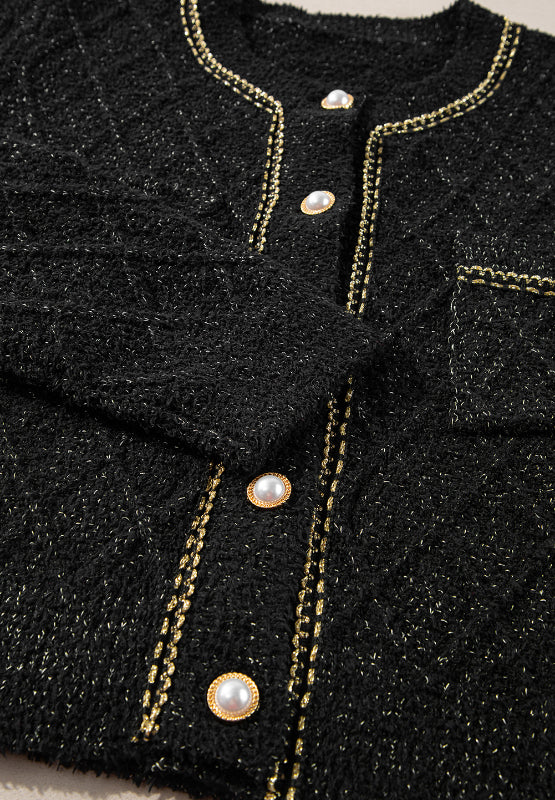 Women Round Neck Button Up Long Sleeve Cardigan