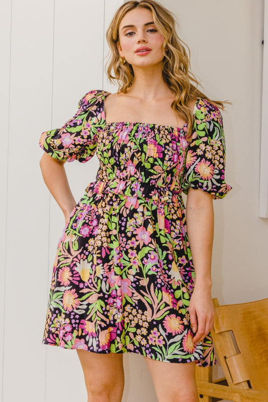Women Full Size Floral Tie-Back Mini Dress