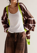 Load image into Gallery viewer, Women Contrast Stripes Button Down Long Sleeve Cardigan
