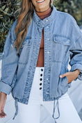 Load image into Gallery viewer, Women Drawstring Snap Down Denim Jacket with Chest Pockets
