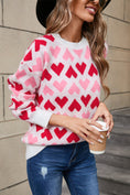 Load image into Gallery viewer, Women Contrast Heart Round Neck Sweater
