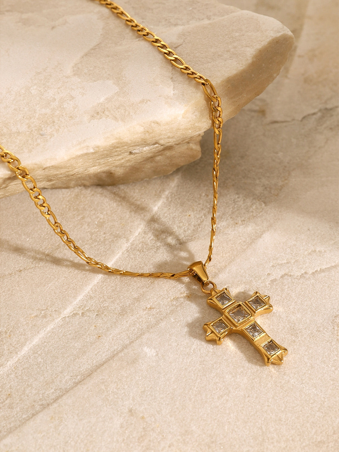 Women Stainless Steel Zircon Cross Pendant Necklace