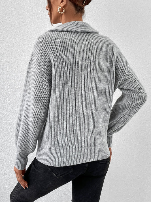 Women Half Zip Dropped Shoulder Sweater