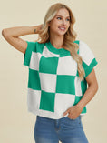 Load image into Gallery viewer, Women Full Size Checkered Round Neck Short Sleeve Sweater

