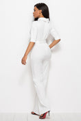 Load image into Gallery viewer, Women Mock Neck Tie-Waist Half Sleeve Jumpsuit

