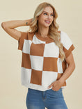 Load image into Gallery viewer, Women Full Size Checkered Round Neck Short Sleeve Sweater
