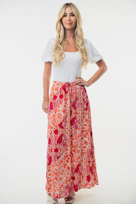 Women Full Size High Waisted Floral Woven Skirt