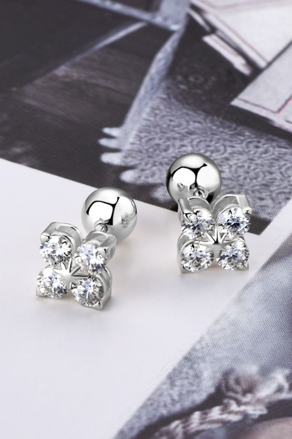 Women Moissanite 925 Sterling Silver Four-Leaf Clover Shape Earrings