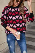 Load image into Gallery viewer, Women Contrast Heart Round Neck Sweater
