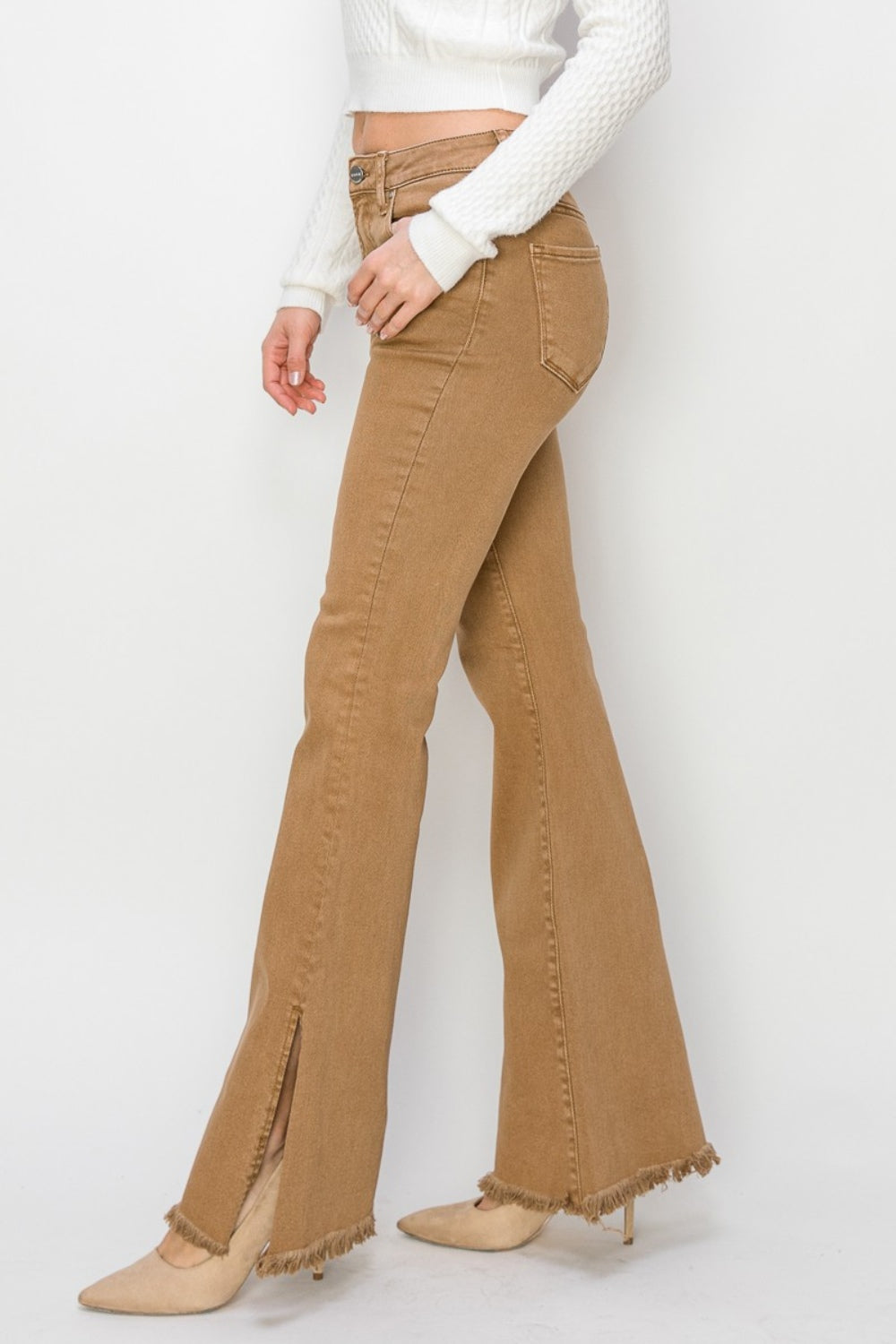 Women Full Size High Waist Side Slit Flare Jeans