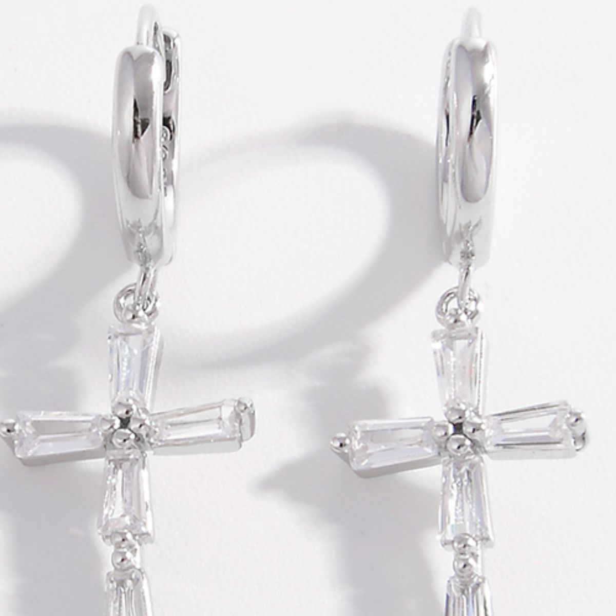 Women 925 Sterling Silver Zircon Cross Earrings