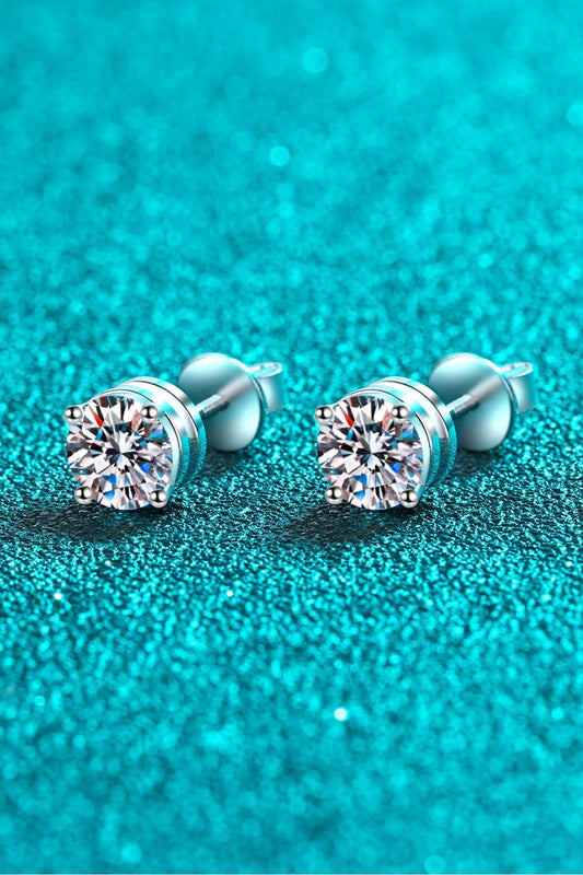 Women 2 Carat Moissanite Rhodium-Plated Stud Earrings