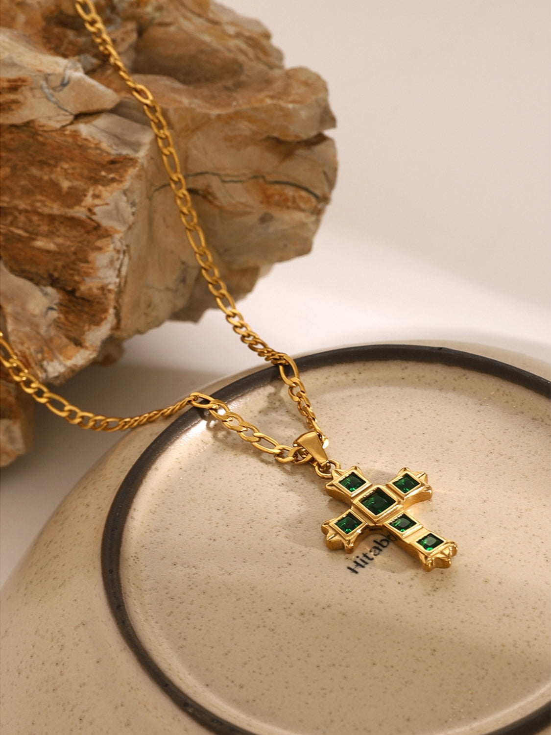 Women Stainless Steel Zircon Cross Pendant Necklace