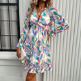 Load image into Gallery viewer, Spring And Summer Vacation Style Printed V-neck Long-sleeve Dress
