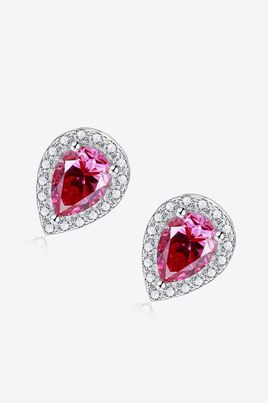 Women 2 Carat Moissanite Teardrop Stud Earrings in Rose