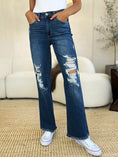 Load image into Gallery viewer, Women Full Size Mid Rise Distressed Raw Hem Jeans
