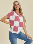 Load image into Gallery viewer, Women Full Size Checkered Round Neck Short Sleeve Sweater
