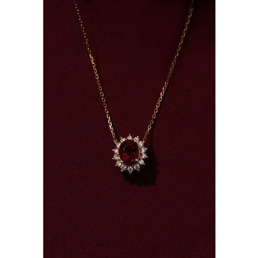 Women Ruby Red Treasure Tourmaline Necklace 18K Gold Plated Diamond