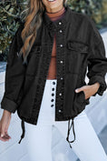 Load image into Gallery viewer, Women Drawstring Snap Down Denim Jacket with Chest Pockets
