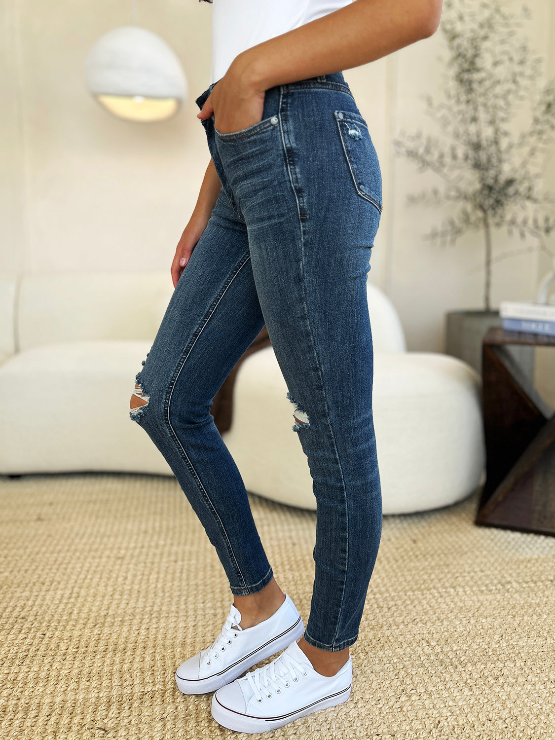 Women Full Size Mid Waist Distressed Slim Jeans