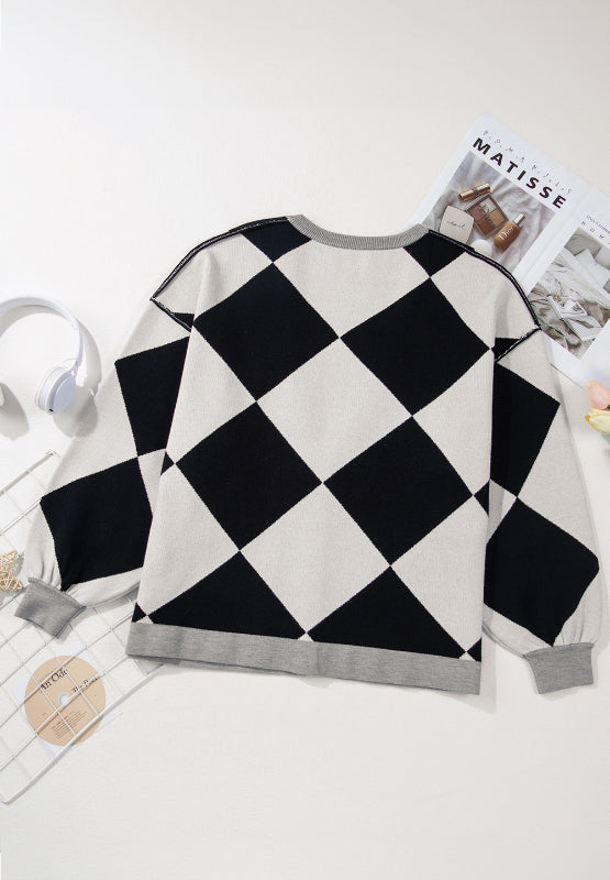 Women Color Block Button Down Long Sleeve Cardigan