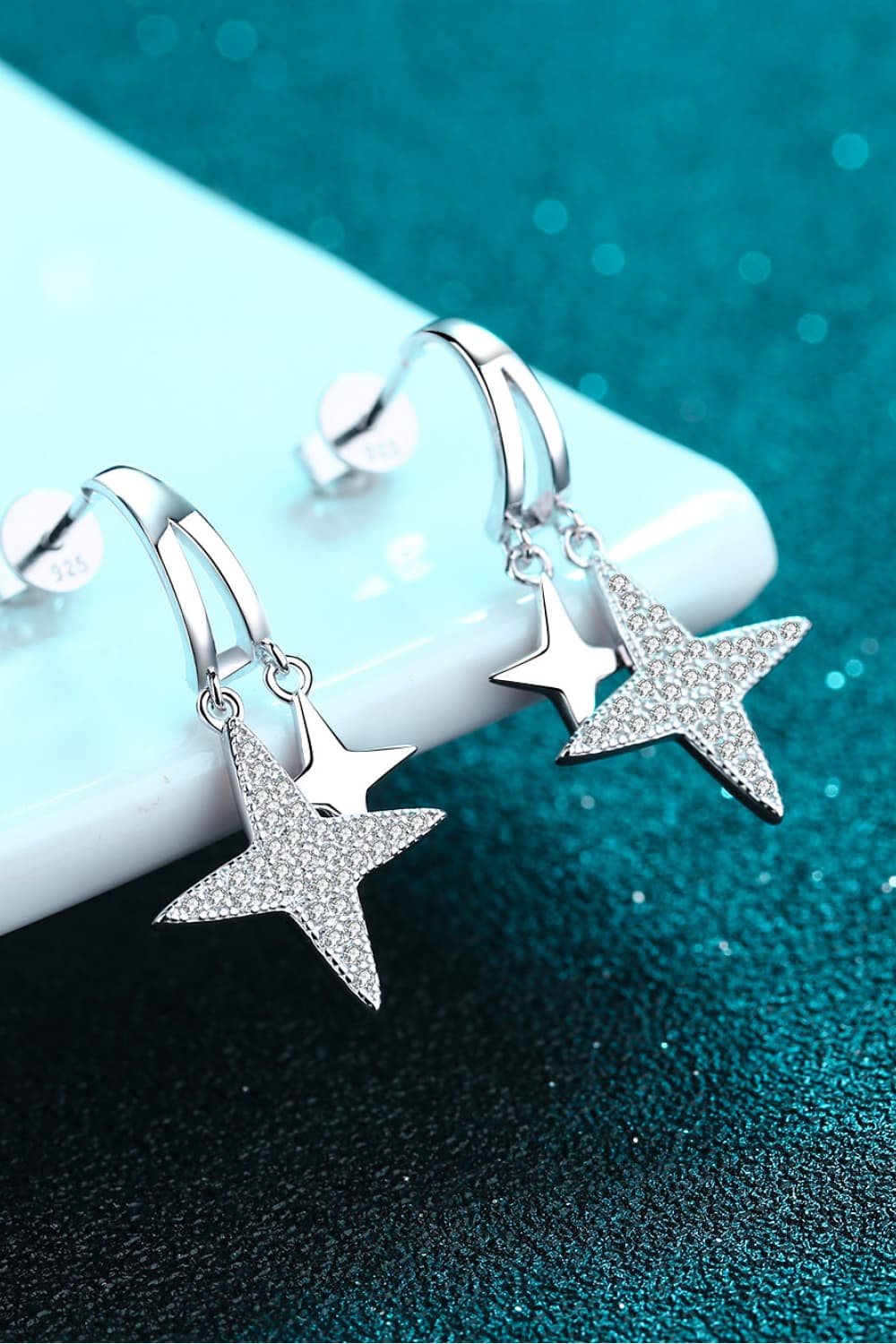 Women Moissanite Star Rhodium-Plated Drop Earrings