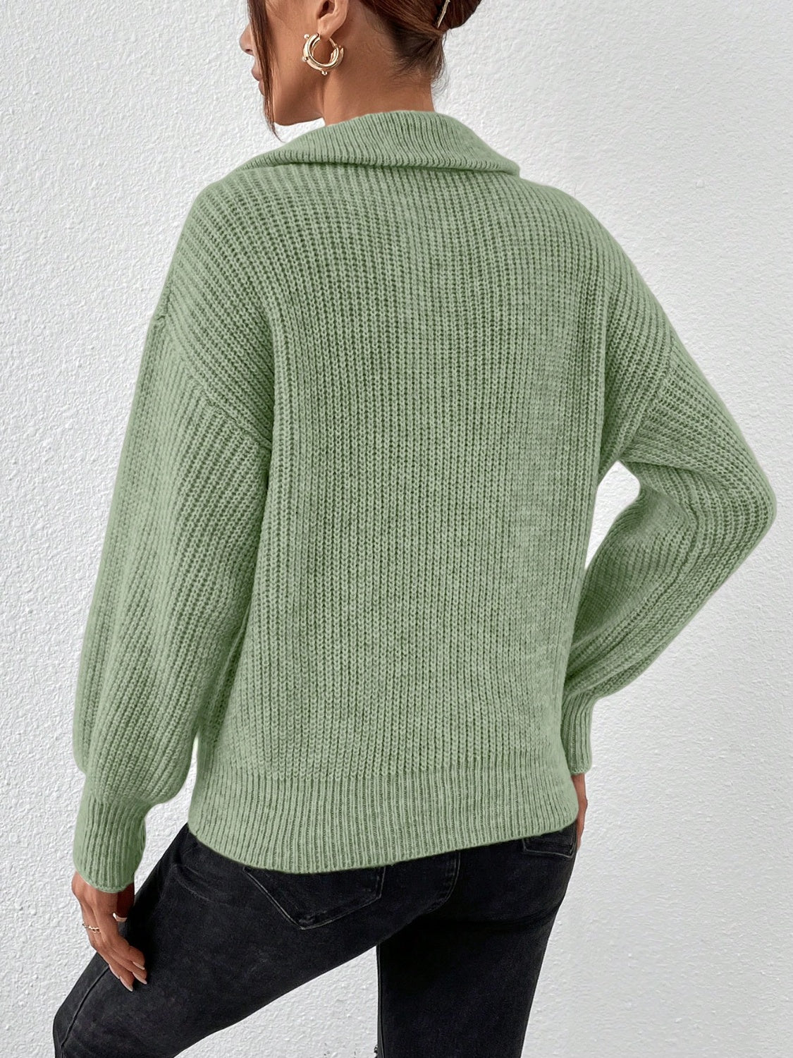Women Half Zip Dropped Shoulder Sweater