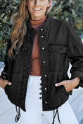 Load image into Gallery viewer, Women Drawstring Snap Down Denim Jacket with Chest Pockets
