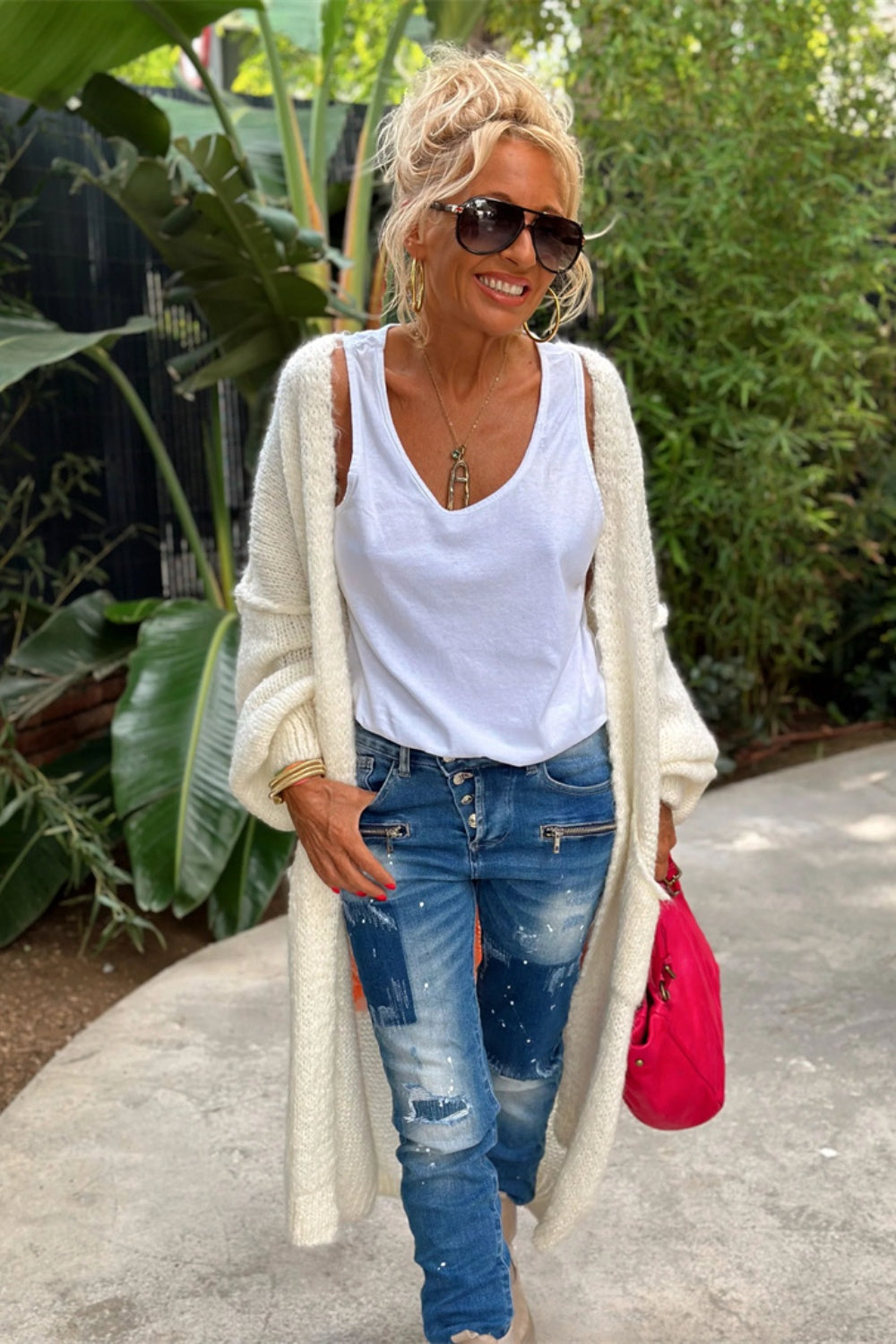 Women Letter Dropped Shoulder Long Sleeve Cardigan