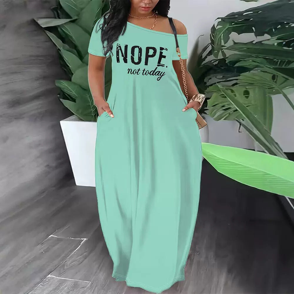 Women Lazy Oblique Shoulder Casual Dress