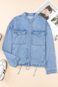 Load image into Gallery viewer, Women Drawstring Snap Down Denim Jacket with Chest Pockets
