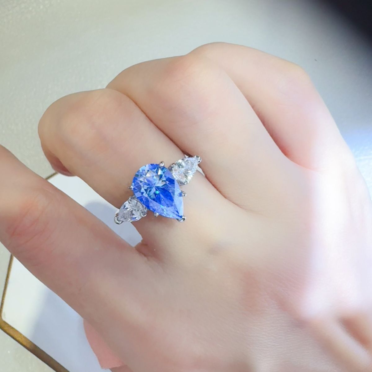 Women 2 Carat 925 Sterling Silver Moissanite Teardrop Shape Ring