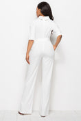 Load image into Gallery viewer, Women Mock Neck Tie-Waist Half Sleeve Jumpsuit
