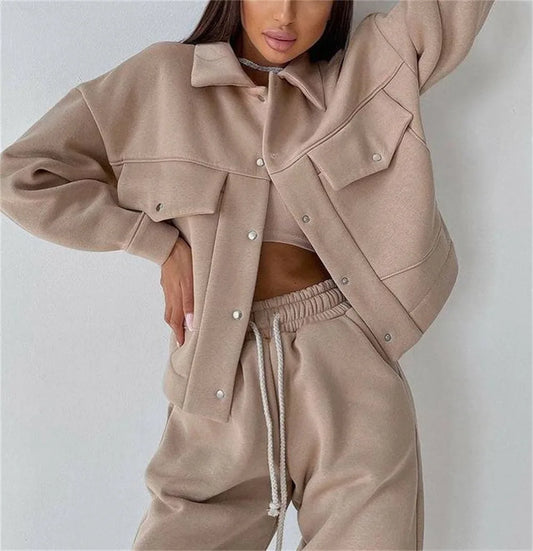 Women Long Sleeve Big Pocket Outdoor Hoodie Sweatpants Outfit