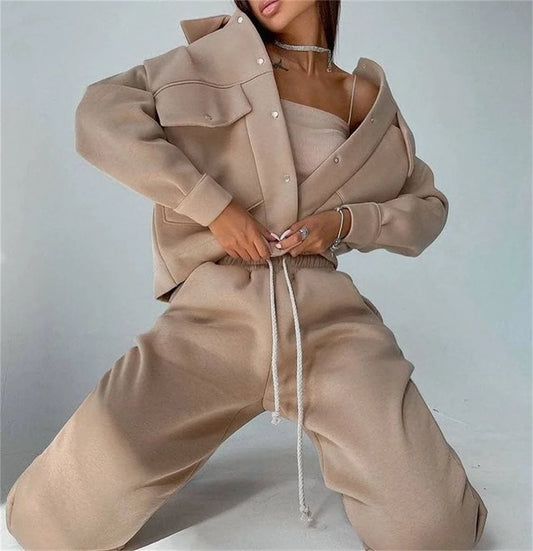 Women Long Sleeve Big Pocket Outdoor Hoodie Sweatpants Outfit