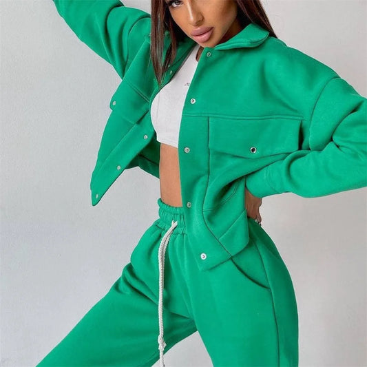 Women Long Sleeve Big Pocket Outdoor Hoodie Sweatpants Outfit